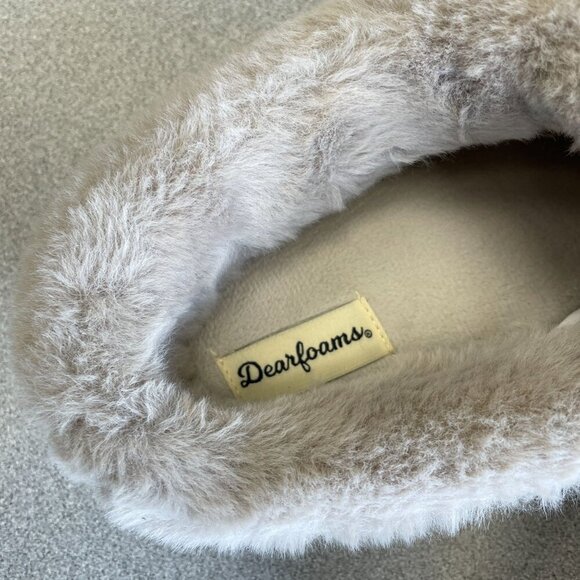 Dearfoams Women's US 9-10  Knit Clog Slippers Large Faux Fur Lined Beige - Picture 2 of 7